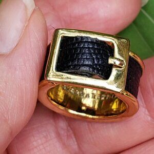 BCBGMaxAzria Belt Buckle Black Leather ring - size 5 - Contemporary Design